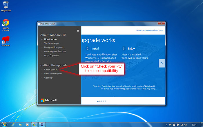 PC Care - Windows 10 Upgrade App check compatibility